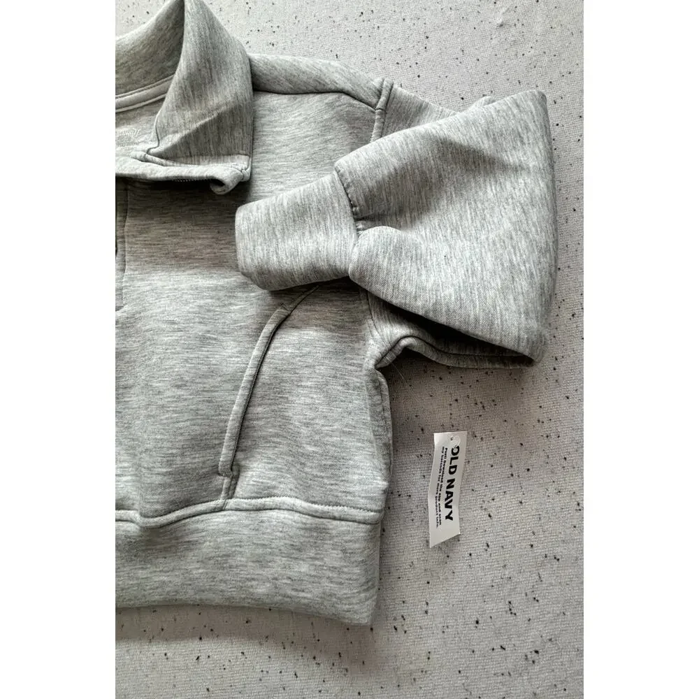 Old Navy Girls XS 5 Bounce Fleece Half Zip Pullover Sweatshirt Gray Crop NWT